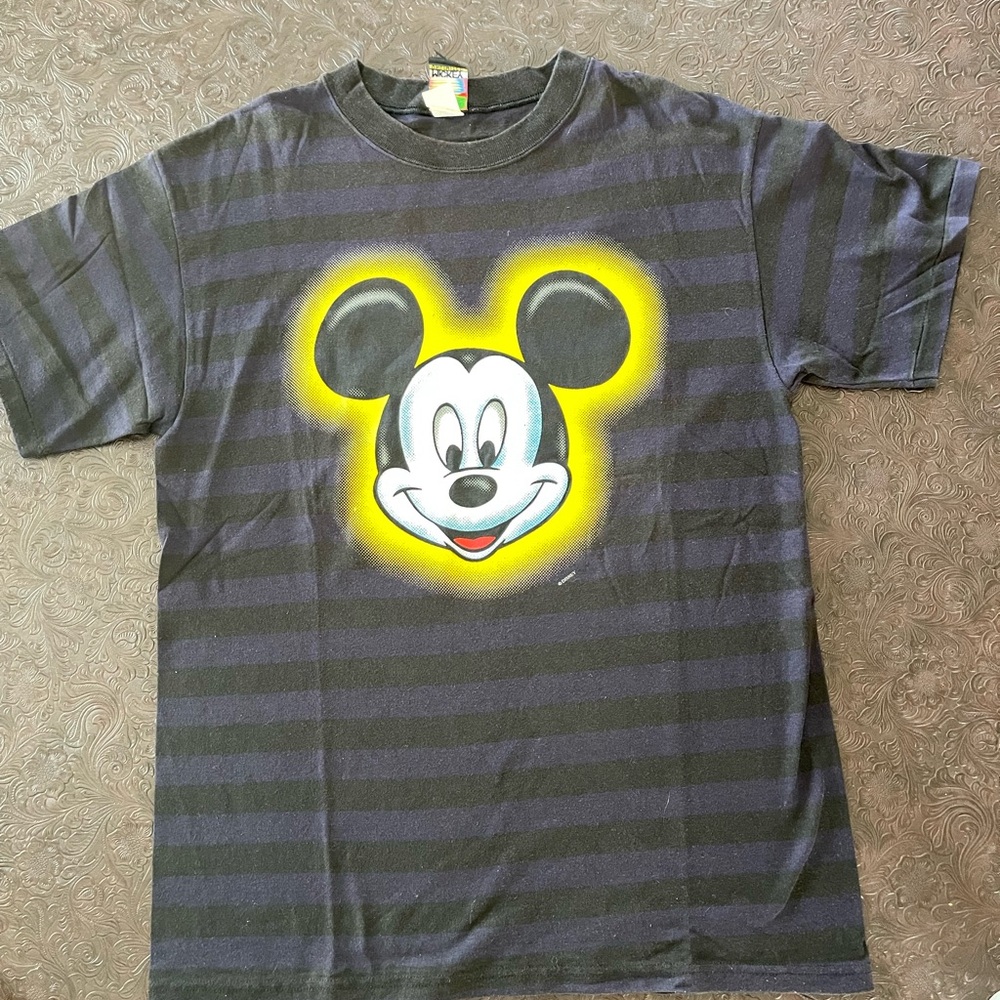 Vintage Disney unlimited Mickey Mouse Striped women’s large T-Shirt - Black